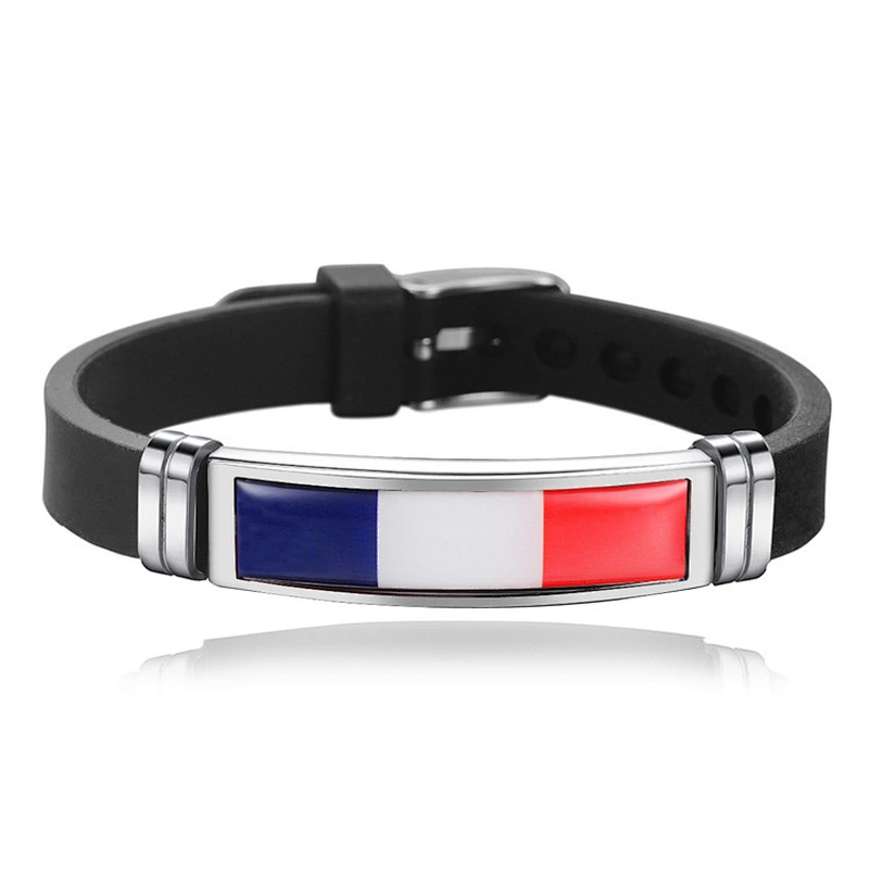 Wholesale Adjustable Silicone Football Fans Wristband Stainless Steel Country Flag  Bracelet