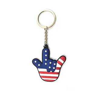 wholesale American flag hand shape 3D custom soft pvc keychain