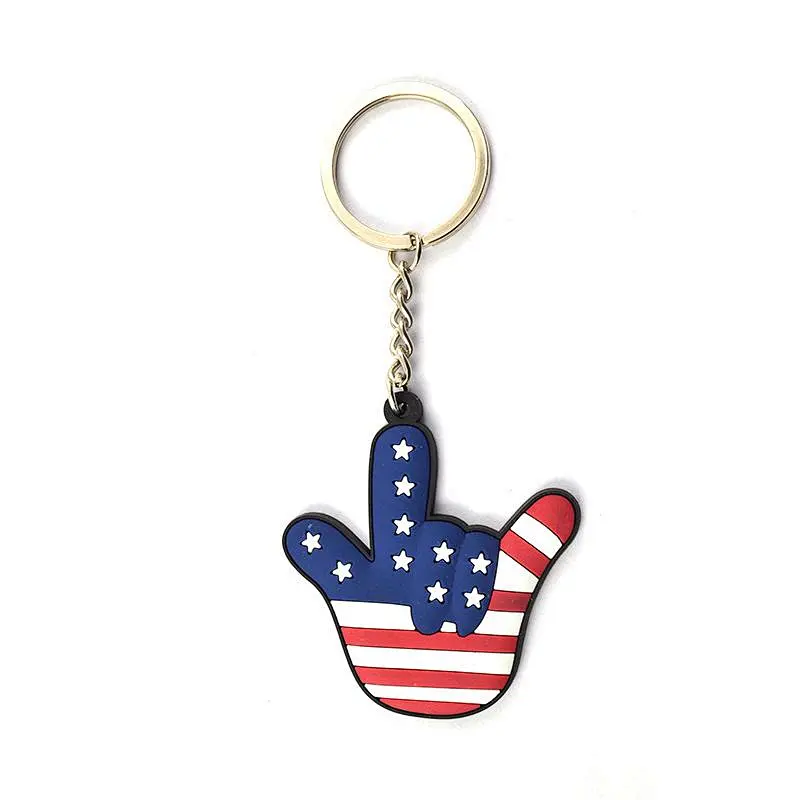 wholesale American flag hand shape 3D custom soft pvc keychain