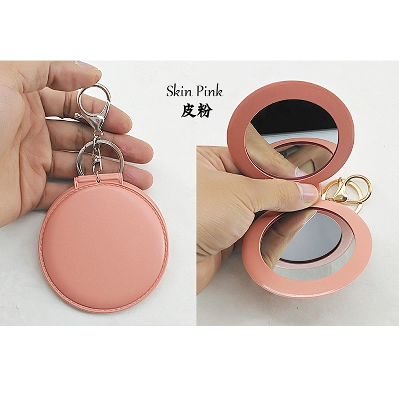 Wholesale Cheap Promotional Gift Blank Black Colour Pocket PVC Leather Mirror Keychain In Stock