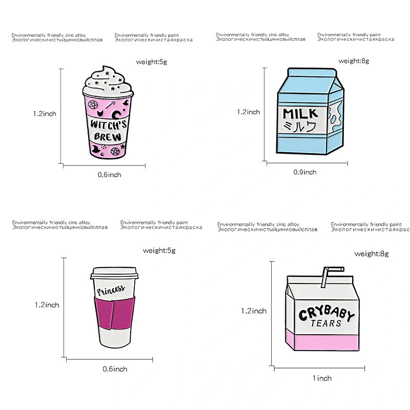 Wholesale In Stock Cute Cartoon Drink Accessory Lapel Pins Tea Milk Coffee Cup Enamel Hat Pin