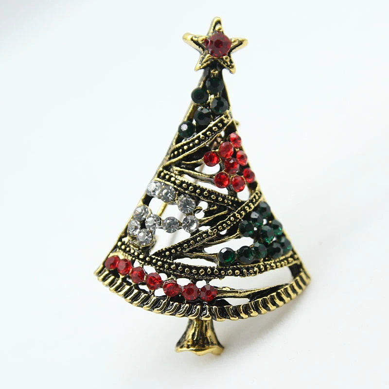 Wholesale Vintage Rhinestone Enamel Christmas Tree Pin Brooch