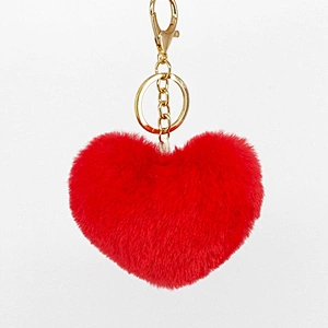 Decorative Korea Promotional Gift Custom Pompom Heart Fur keychain