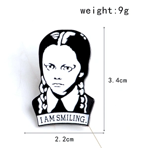 Wholesale Gothic Wednesday Addams I AM SMILING Brooch Badge Custom Black White Girl Soft Enamel Pin