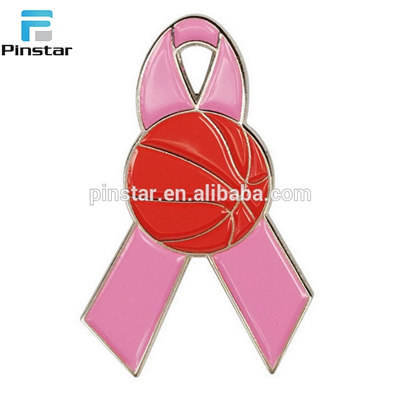Custom metal soft enamel breast cancer awareness pink ribbon pin