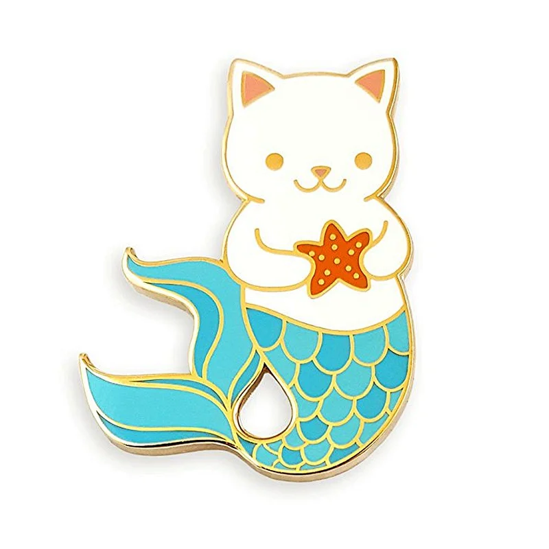 Cartoon Metal cat mermaid animal shape lapel pins
