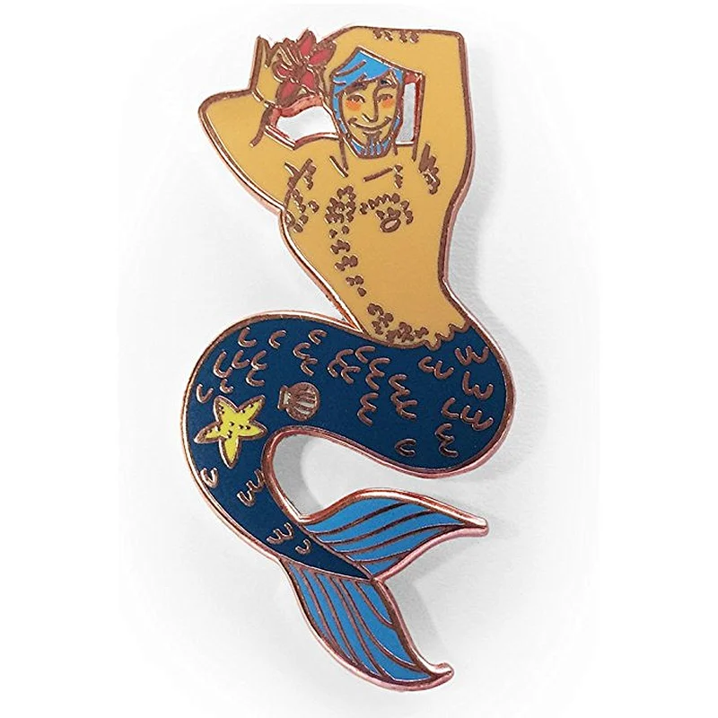 Custom funny man mermaid enamel pin badge hard enamel pin