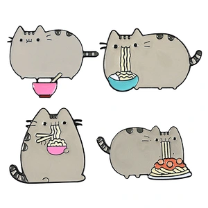 Cute Design Cat Eating Noodles Enamel Lapel Pin