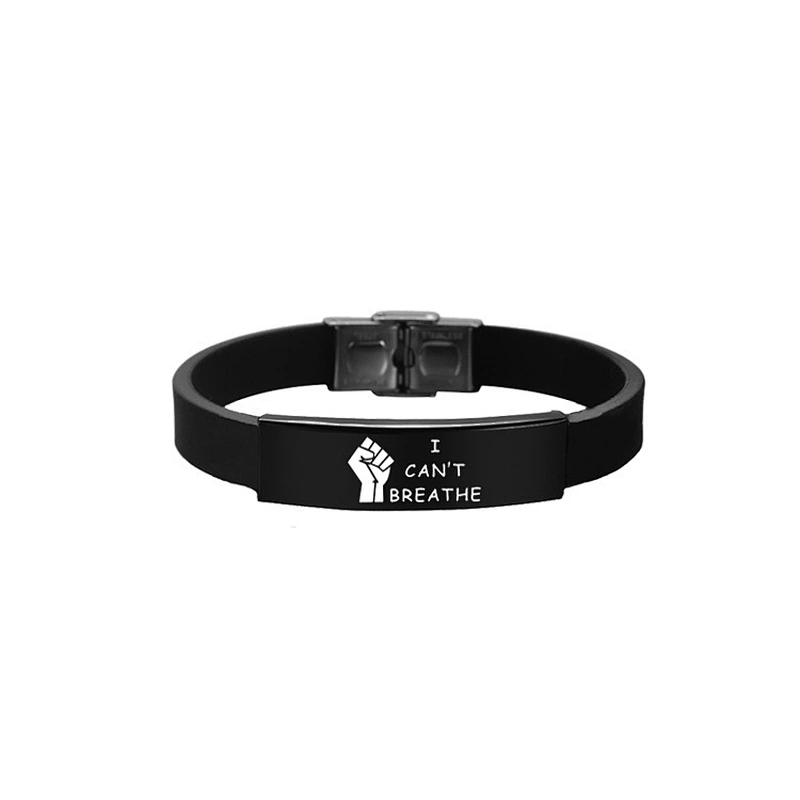 Wholesales I CAN'T BREATHE Silicone Wristband Stainless Steel Black Lives Matter Bangle Bracelet