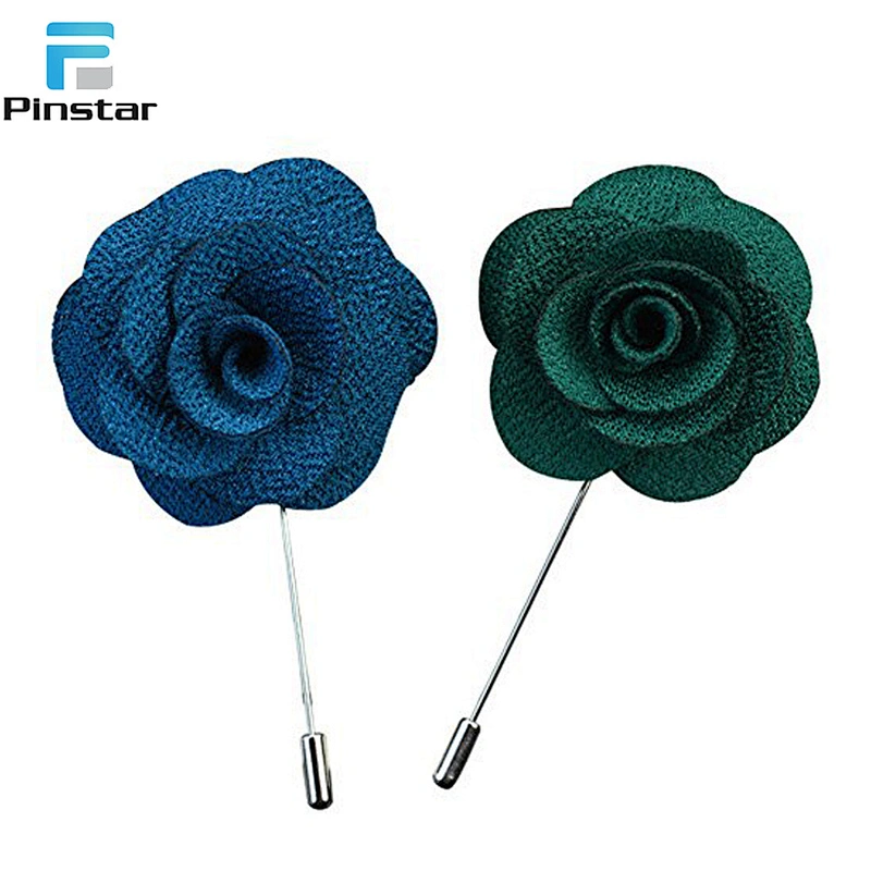 Wholesale Fashion Multicolor Available Custom Fabric Rose Flower Brooch Men's Long Needle Lapel Pins