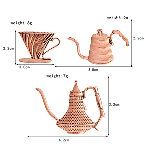 Wholesale In Stock Vintage Coffeepot Bade Antique Copper Metal Coffee Pot Lapel Pin