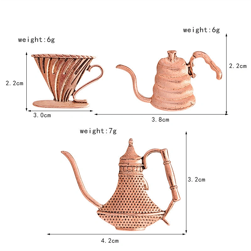 Wholesale In Stock Vintage Coffeepot Bade Antique Copper Metal Coffee Pot Lapel Pin