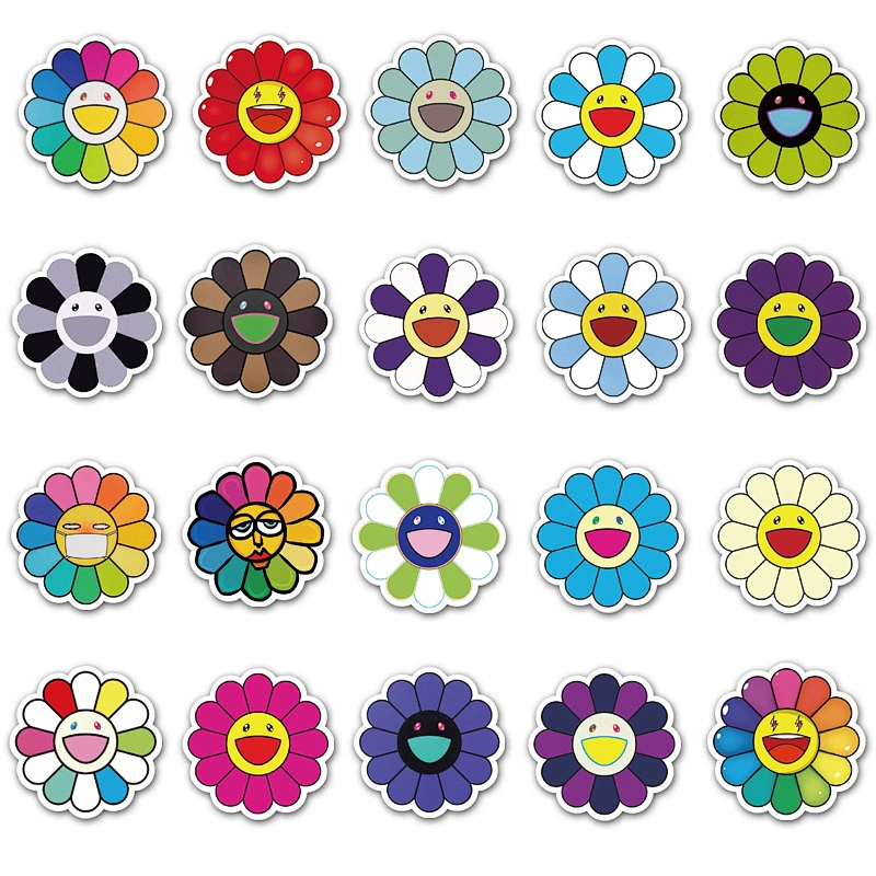 Factory Wholesale In Stock Custom Shaped Waterproof PVC Adhesive Sticker Cartoon Flower Stickers