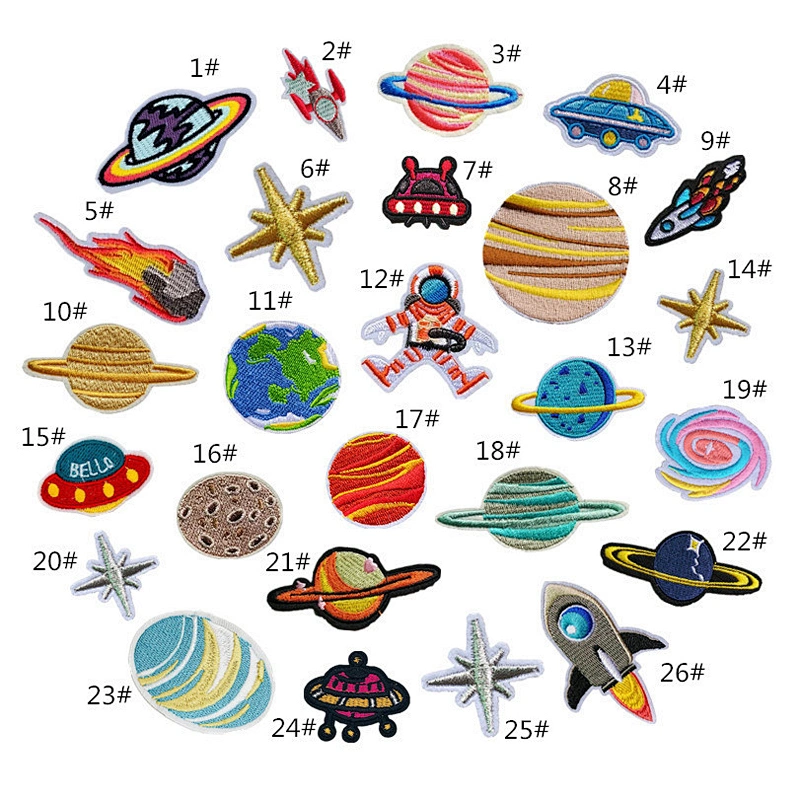 Wholesale In Stock No Minimum Embroidered Planet Badge Embroidery Space Iron On Patches