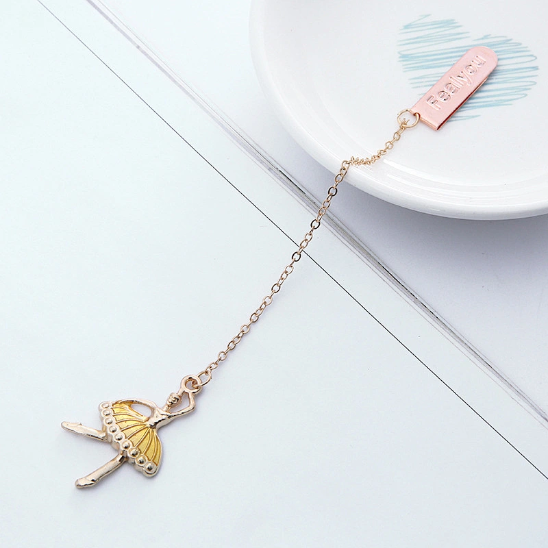 Gold Plating Ballerina Girl Pendant Bookmark