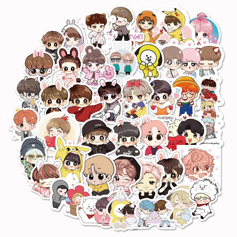 Factory Wholesale In Stock Adhesive Waterproof PVC Stickers Custom Shaped Cartoon BTS Sticker