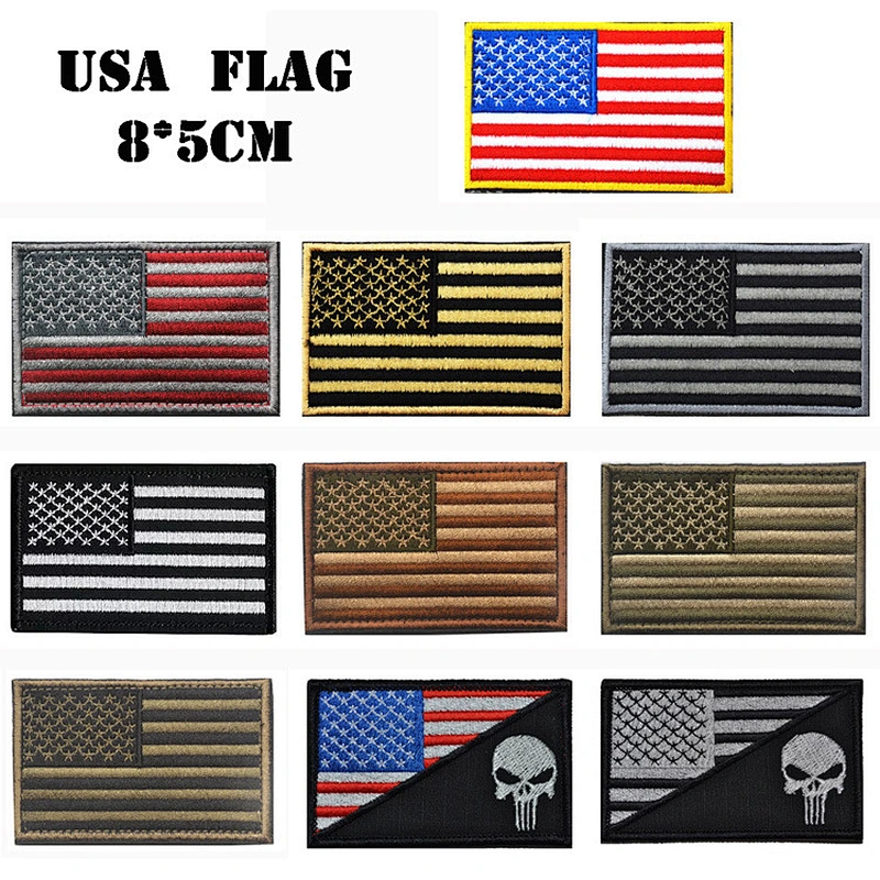 Factory Wholesale In Stock Cheap No Minimum Embroidered Custom Logo Patches Badge American USA Flag Embroidery Patch