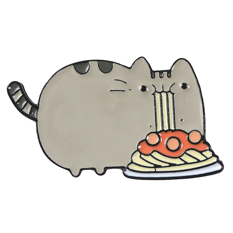 Cute Design Cat Eating Noodles Enamel Lapel Pin
