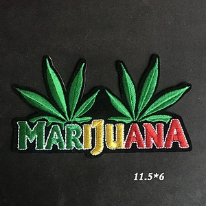 Wholesale In Stock DIY Embroidery Patches Marijuana Hemp Weed Leaf Embroidered Iron on Patch