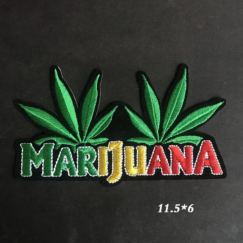 Wholesale In Stock DIY Embroidery Patches Marijuana Hemp Weed Leaf Embroidered Iron on Patch