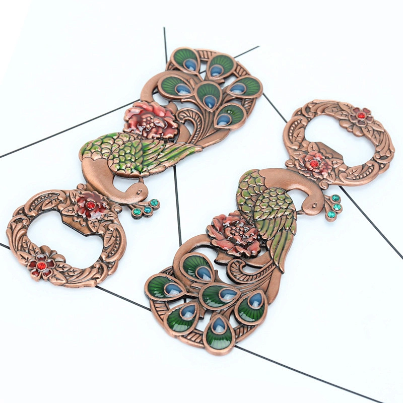 Factory Wholesale In Stock Retro Peacock Stainless Beer Bottle Opener with Crystal Rhinestone No Minimum Order