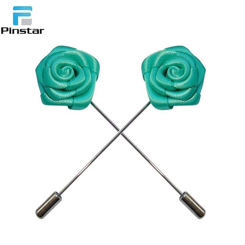 Wholesale Fashion Multicolor Available Custom Fabric Rose Flower Brooch Men's Long Needle Lapel Pins