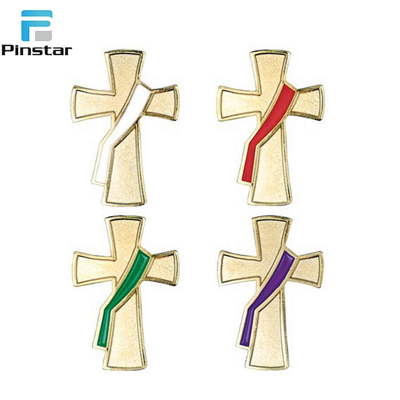 Hundreds Nice design crucifix enamel lapel pin for cloth decoration