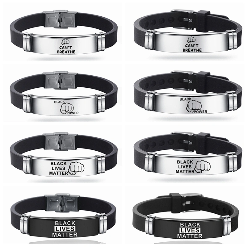 Black Lives Matter Stainless Steel Adjustable Bracelet I CAN'T BREATHE Power Men Bracelet