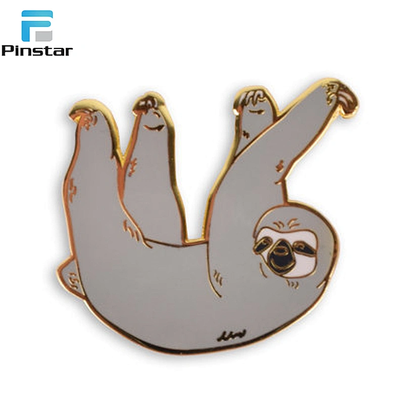 Custom cute sloth animal soft enamel lapel pin with butterfly clutch