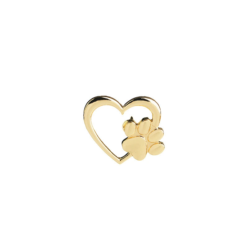 Gold and Silver Hollow Love Heart Brooch Pin with Paw