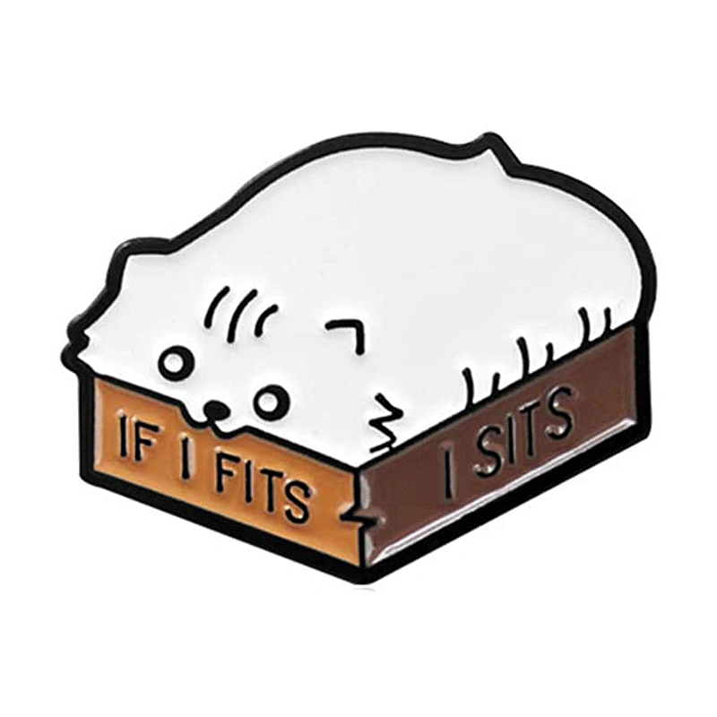 Cartoon Cat Enamel English Letter If I Fits I Sits Brooch Pin Badge for Collar Badge