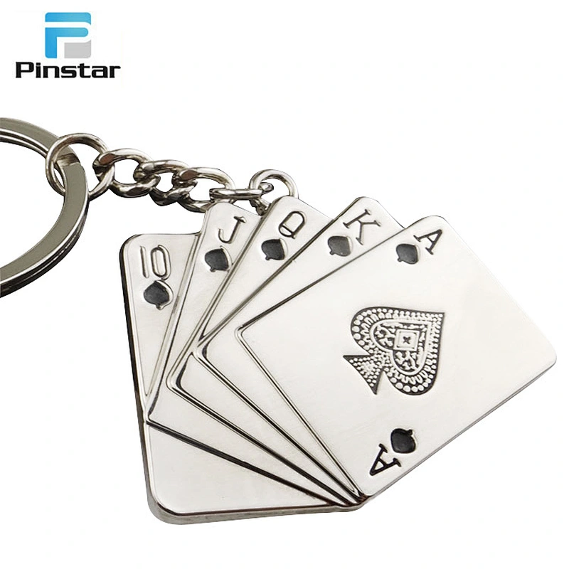Manufacturer customized red peach poker metal key chains in china