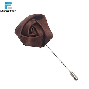 Wholesale Fashion Multicolor Available Custom Fabric Rose Flower Brooch Men's Long Needle Lapel Pins