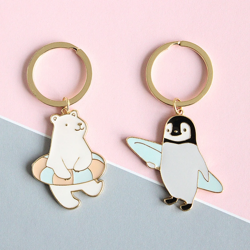 Korea Style Animal Bear Penguin Gold Metal Keychain