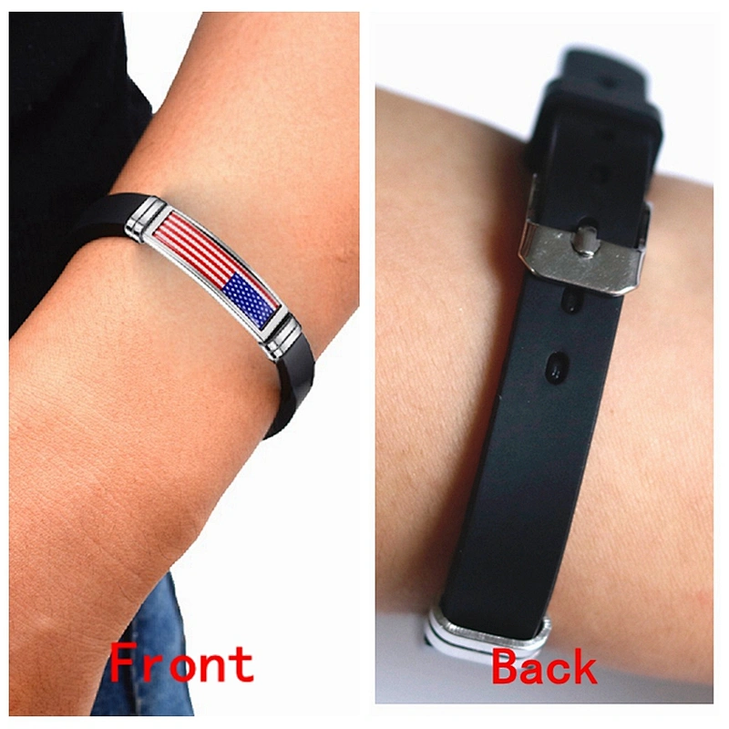 Custom Event Commemorative Natioal Flag Adjustment Stainless Steel Silicone Bracelet