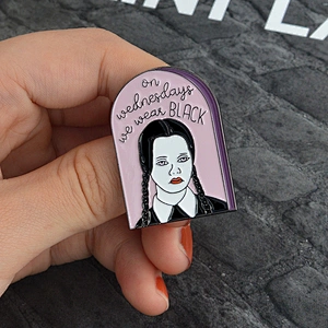 Wholesale Gothic Wednesday Addams Family Campy Skull Enamel Brooch Pin Badge