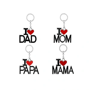 Wholesale Enamel Metal Keychains Love DAD MOM MAMA PAPA Heart Keychain