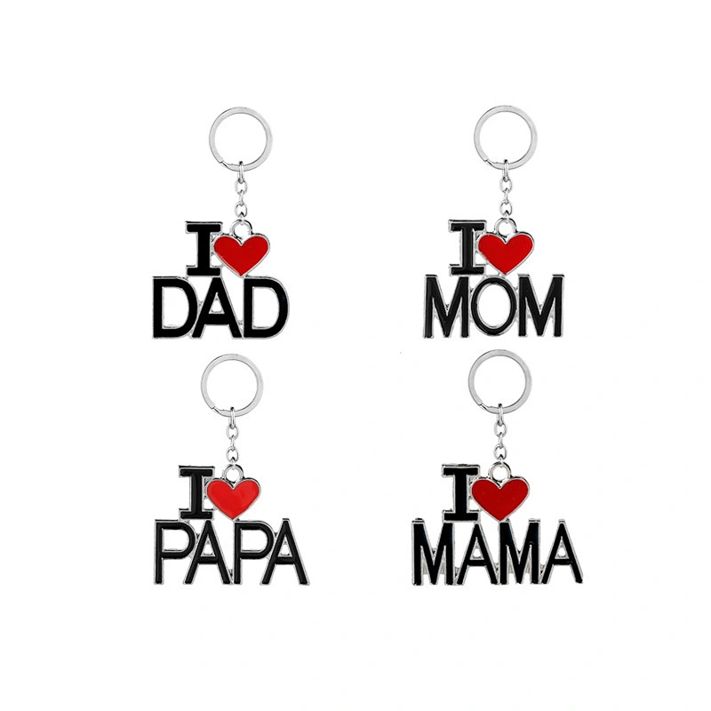 Wholesale Enamel Metal Keychains Love DAD MOM MAMA PAPA Heart Keychain