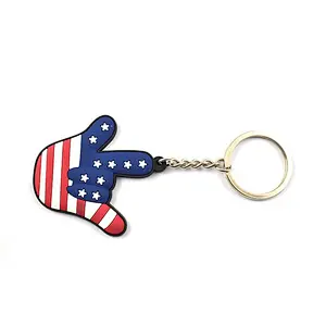 wholesale American flag hand shape 3D custom soft pvc keychain