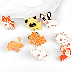 Wholesale Enamel Metal Brooch Pins Cute Dog Lapel Pin with Butterfly Clasp