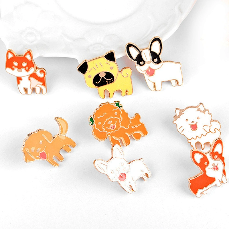 Wholesale Enamel Metal Brooch Pins Cute Dog Lapel Pin with Butterfly Clasp