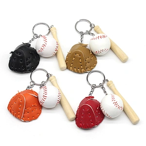 Wholesale In Stock Cheap Sports Souvenir Gift Custom Wood Baseball Bat Keychain with Leather Glove