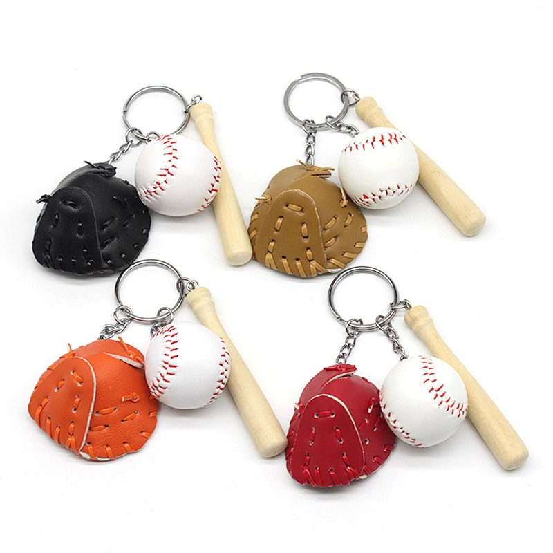 Wholesale In Stock Cheap Sports Souvenir Gift Custom Wood Baseball Bat Keychain with Leather Glove