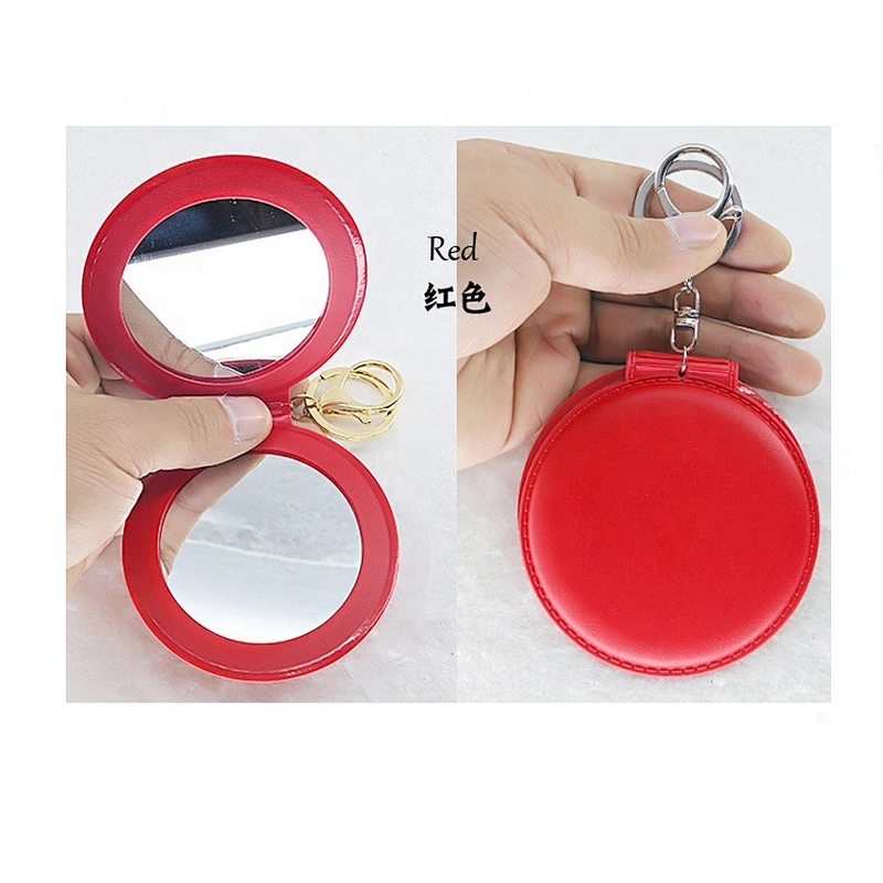 Wholesale In Stock Cheap Custom Company Brand Logo Mix Colour Leather Pocket Mirror Keychain