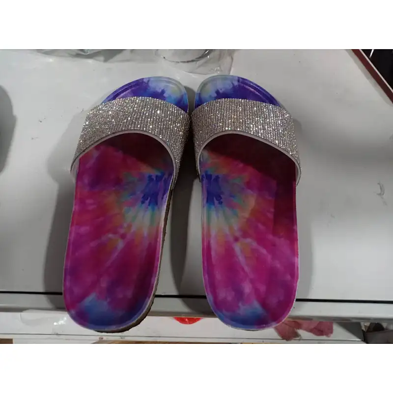 women rainbow rhinestone slippers slides tie dye ladies diamond sandals women colorful slippers rainbow slides
