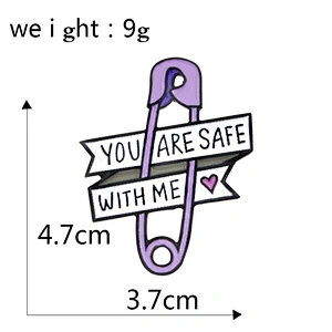 Wholesale In Stock YOU ARE SAFE WITH ME Purple Safety Pin Design Enamel Brooch Lapel Pin