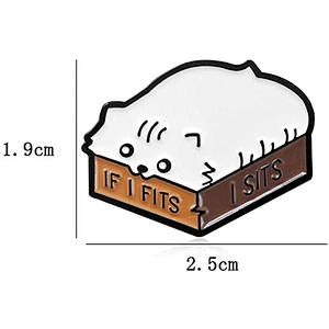 Cartoon Cat Enamel English Letter If I Fits I Sits Brooch Pin Badge for Collar Badge