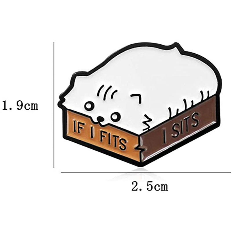 Cartoon Cat Enamel English Letter If I Fits I Sits Brooch Pin Badge for Collar Badge