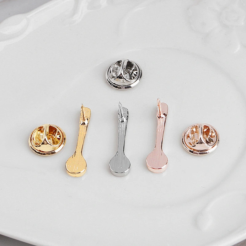 Hot Sale In Stock Custom Cute Mini Gold Silver Copper Metal Coffee Spoon Lapel Pin