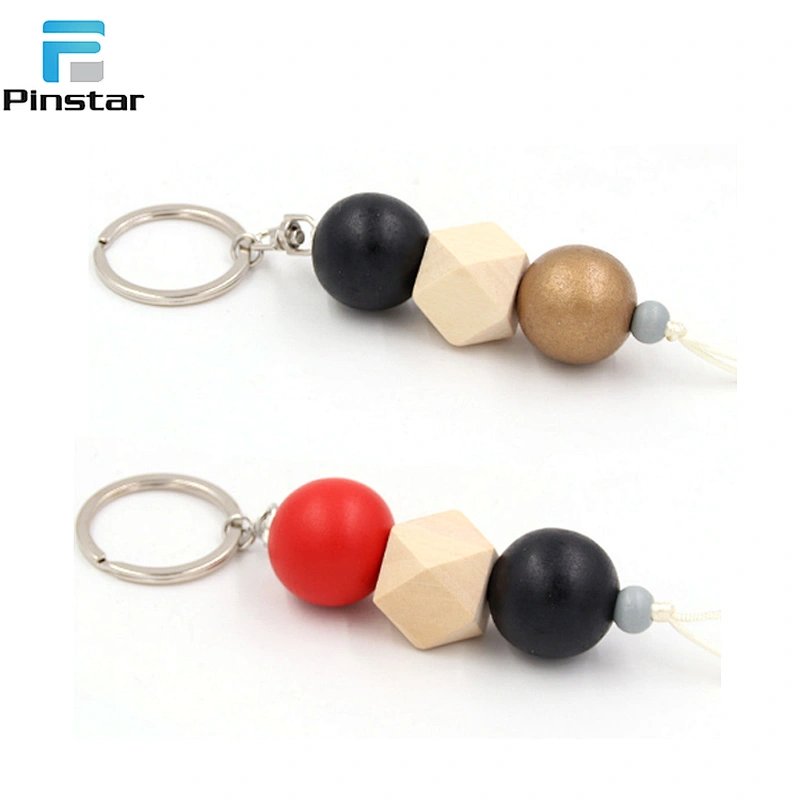 Fashion colorful round and eight angles shaped wooden bead cute key chain